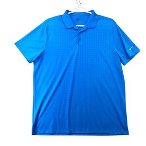 Nike Golf Dri FIT Mens XXL Blue Geometric Micro Print Short Sleeve Polo Shirt